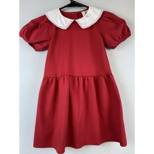 Janie And Jack Sz 4T Very Cherry White Lace Collar Ponte Dress - Picture 1 of 8