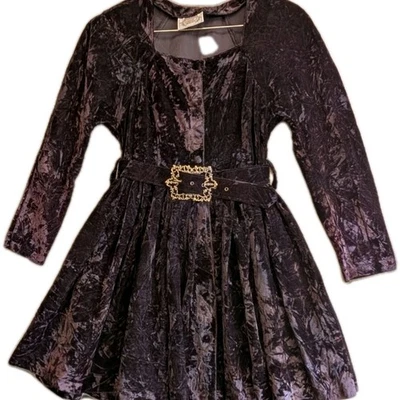 Raro Vestido Jonathan Elliot Años 70 12 Algodón Triturado Terciopelo Púrpura Gótico Reducido❗ Foto 1 de 4