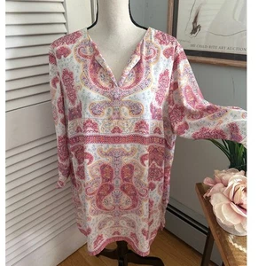 VIOLET CLAIRE Womens Tunic Pink Paisley Bohemian Resort Wear Coastal Festival 2X - Picture 1 of 11