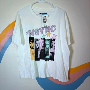 NSYNC Band T Shirt Womens Large White Graphic Print Tour Concert Licensed NWT - Picture 1 of 6