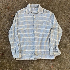 Vintage 50s 60s Loop Collar Button Up Flannel Medium Striped Blue New York - Picture 1 of 14