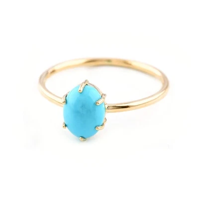 Anillo solitario turquesa ovalado genuino oro amarillo sólido de 14K piedra de nacimiento de diciembre Foto 1 de 4