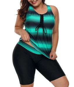 Womens 2025 Plus Size Tankini Swimsuits Rash Guard Capris Athletic Two Piece ... - Picture 1 of 5