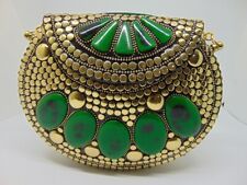 Clutch box Jewel gold green Resin Stone Shape Metal Clutch Bags