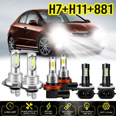 Para For Hyundai Elantra 2013-2018 Kit de faros LED Hi/Lo + luces antiniebla - Image 1 of 4