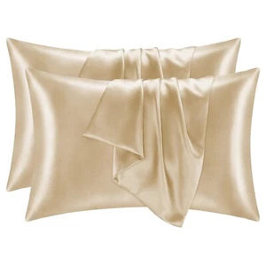 2PCS Satin Silk Pillowcase Pillow Case Cover King Queen Standard Cushion Cover - Picture 1 of 10