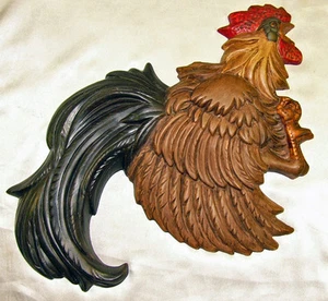 Vintage Rooster Decor French Country Farm Style Ceramic Chalkware Plaque 17x11" - Picture 1 of 3