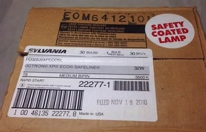FO32/835/XP/ECO/SL 32W T8 TEFLON COATED Fluorescent Bulb #22277 Sylvania 30-pcs - Picture 1 of 7