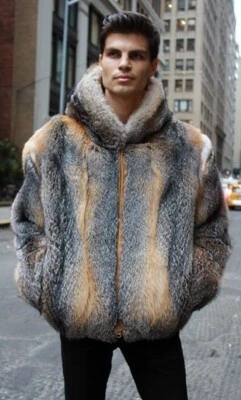 Man Red Gray short hair Real FOX Fur bomber hooded Jacket Coat XXS 40"  pre sale - Image 1 of 4