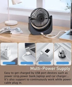 4000mAh Portable USB Desk Fan, 6" Small Table Fan with Rechargeable Battery - Picture 1 of 9