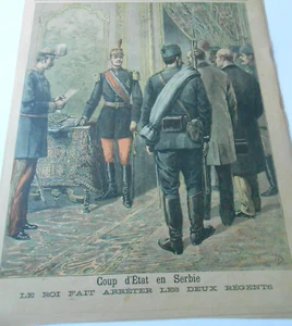 1893 Coup d'état en Serbie Le Roi arrêter deux régents  Illustration Gravure - Imagen 1 de 1