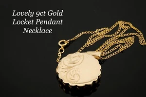 Hermoso medallón y cadena vintage con sello de oro de 9 quilates en forma preciosa - Imagen 1 de 6