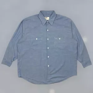 Vintage 70er 80er Montgomery Ward Chambray geknöpftes Arbeitshemd Erwachsene 2XL blau selten USA - Bild 1 von 6