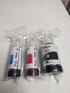NEW Genuine Epson 502 Ink Bottle Set 3 bottles Exp: 10/2025