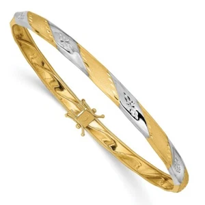 Real 14kt White Rhodium Polished Satin Diamond Cut Flexible Bangle - Picture 1 of 5
