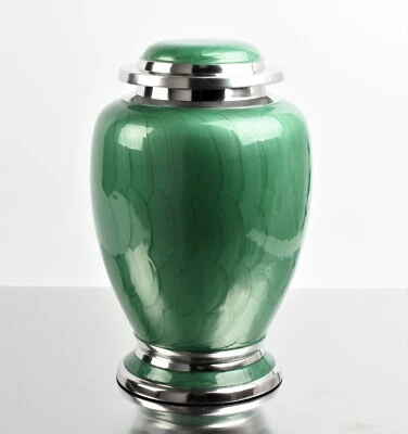 Cremation Ashes Adult Large Urn Fully Personalised Green Silver Memorial - Image 1 of 2