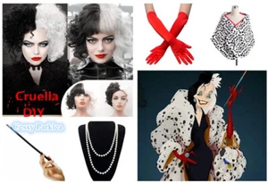 X-E1-2 Womens Evil Madame Cruella De Vil 101 Dalmation Shawl Costume Kit Wigs - Picture 1 of 16