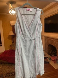 Vestido Vintage Pappagallo Seersucker 6 Sin Mangas Rayas Gris y Rosa - Imagen 1 de 7