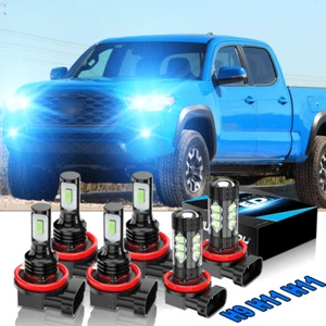 For 2016-2023 Toyota Tacoma Led Headlight Hi/Lo+Fog light bulbs Kit 8000K Blue - Picture 1 of 12