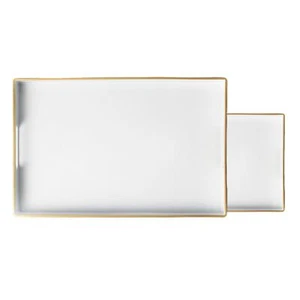 White Rectangular Serving Trays Set of 2 Decorative Plastic Serving Trays wit... - Picture 1 of 7