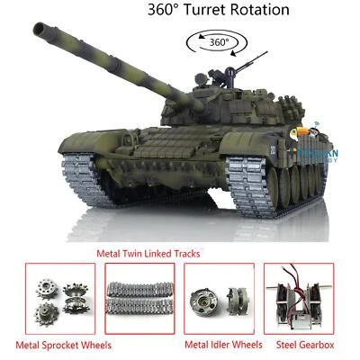 Henglong Russian T72 1:16 7.0 IR BB RTR Military RC Tank 360° Rotation Armor - Image 1 of 4