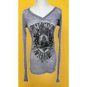 Sinful by Affliction Shirt Medium Black Long Sleeve Grunge Y2K A120 Excellent - Picture 1 of 4