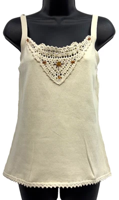 Faded Glory Originals Women Size M Wide Strap Crochet Embellished Knit Tank Top - Image 1 of 4