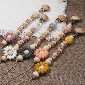 Schnullerkette mit Namen DIY Blume aus Silikon Natur Holz Junge&Mädchen Geschenk - Bild 1 von 16