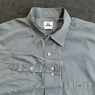 Camisa con botones Lacoste para hombre talla 44 diseñada en Francia 100 % algodón gris a rayas Foto 1 de 4