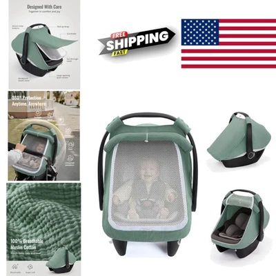 Funda Asiento Coche Bebé Extra Grande Malla Ventana Transpirable Muselina Algodón Verde Romano Foto 1 de 4