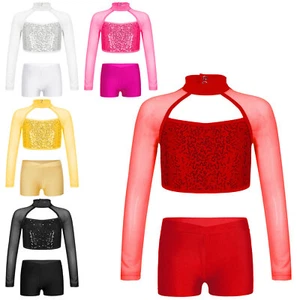 Kids Girls Shirt And Bottoms Modern Dancewear School Tracksuit Dance Outfit - Picture 1 of 49