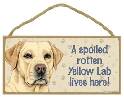 A Spoiled Rotten Yellow Lab lives here! Cute Dog Sign 5"x10" NEW Wood Plaque 380 - Image 1 of 3