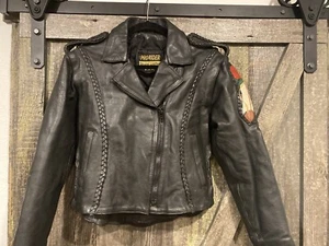 Pro-Rider Genuine Leather Patch On Sleeve Rose & Feathers Patch On Back Eagle  - Picture 1 of 8
