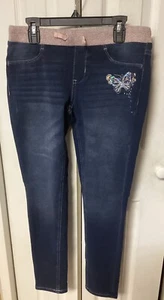 SO Girls Blue Stretch Jeggings Pants with Butterfly - Size 16 - Picture 1 of 3