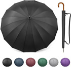 54 Inch Large Windproof Umbrella for 2 Persons, 16 Ribs Auto Open Classic Wooden