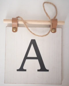 Woodenl Monogram W/Hanging Rope Scroll Letter A 8 X 0.5 X 8. in Wall Decor - Picture 1 of 2