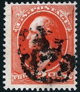US Sc 213 Vermilion 3¢ 1887 ABNCo. Partial Strike of a Geometric Fancy Cancel - Picture 1 of 1
