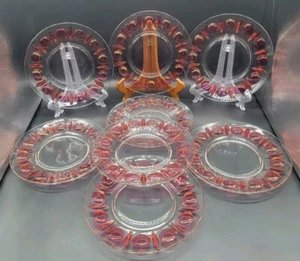 Set of 8 Indiana Ruby Red Flash Glass Colony Classique 8.5” Salad Plates - Picture 1 of 14