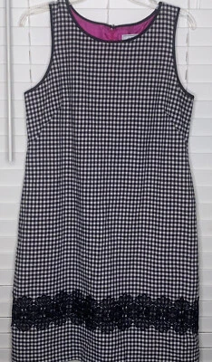 Vestido J Howard blanco y negro a cuadros con ribete de encaje talla 12 funda Foto 1 de 4