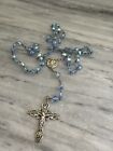 Sterling Silver Rosary Afco Blue Iridescent Beads