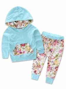Bilo Kleinkind Baby Mädchen Blumenmuster Langarm Hoodie und Hose 3 Teile Baumwolle O - Bild 1 von 5