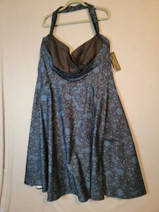 Stop Staring Alicia Estrada Bombshell Halter Dress Blue Black Floral Women Sz 3X - Picture 1 of 13