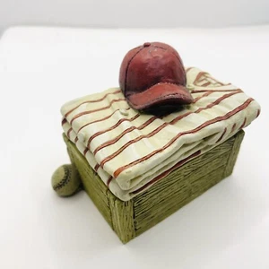 Baseball Theme Lid Trinket Box Vintage Resin Chest Red Helmet 2.75"x 2"x 1.75" - Picture 1 of 6
