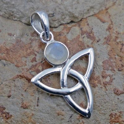 Pietra di Luna Ciondolo IN Argento 925 da Collana Sterling Celtica Sfaccettato - Immagine 1 di 3