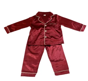 Maroon Kids Long Sleeve Satin Button-down Two Piece Pajama Set Sleepwear - Picture 1 of 1