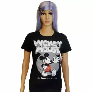 NEU MIT ETIKETT MICKEY MOUSE DISNEY AUTHENTISCHES SCHWARZES KURZÄRMELIGES DAMEN-T-SHIRT GRÖSSE XS - Bild 1 von 4