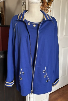 Quacker Factory 2 Pc Zip Cardigan & Tank Sz Large Blue Gold Crystal Grommets - Image 1 of 4