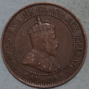 Centavo grande de bronce Canadá 1910 ~ Alto grado ~ Edward VII ~ 99 ¢ envío con orugas - Imagen 1 de 2