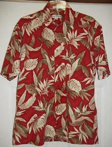 Vintage Pierre Cardin Men's Hawaiian Shirt Size Medium Red Tropical Camp Shirt - Picture 1 of 7