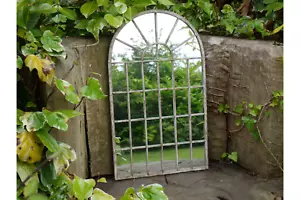60cm Arched Garden Indoor Outdoor Mirror - Grey Vintage Shabby Chic - Picture 1 of 2